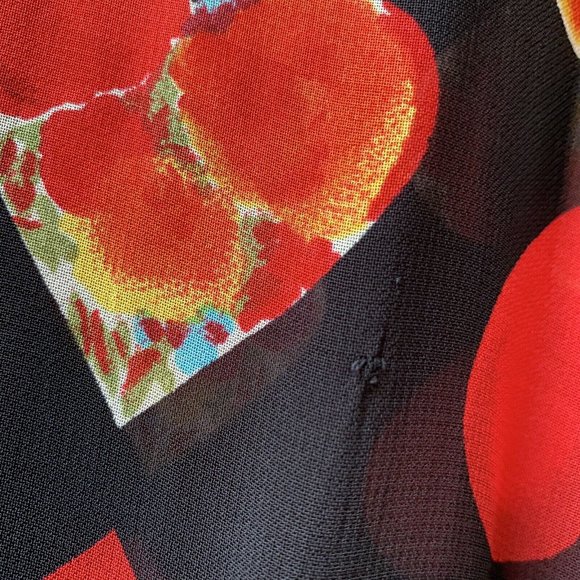 Vintage Sheer Betty Barclay Blouse Shirt Fit UK 14 Heart Pattern Black Red *Mend - Picture 8 of 11